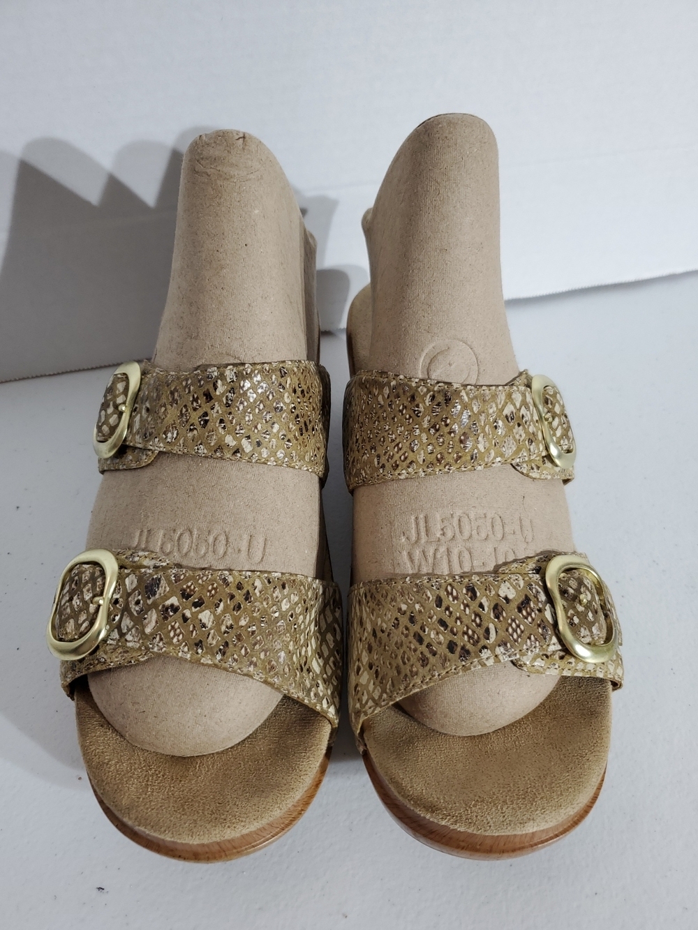 Dansko 8.5 Sophie Metallic Faux Snake Skin Textured Two-Buckle Slide Sandals